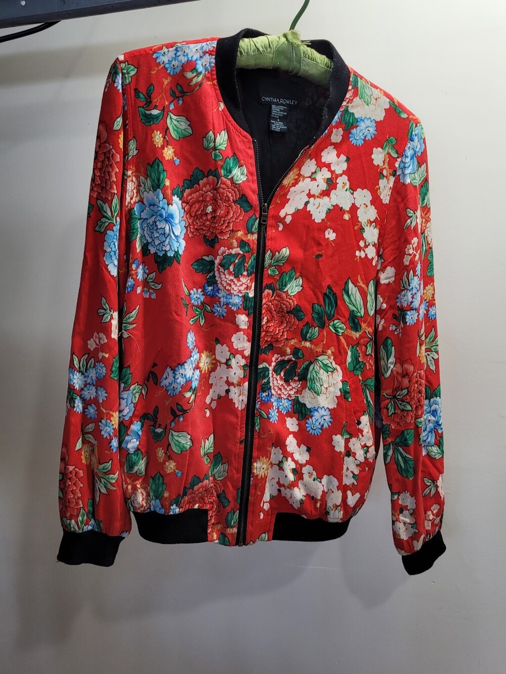 Cynthia Rowley Red Floral Bomber Jacket